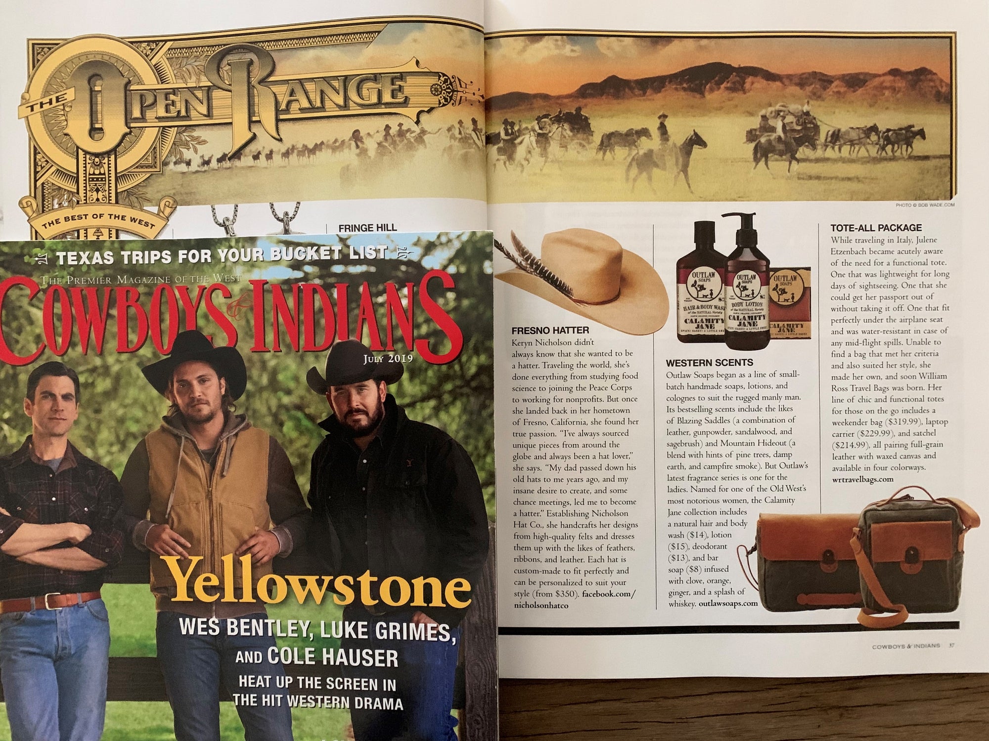 TOTE-ALL PACKAGE:  Cowboys & Indians Magazine The Open Range, edit feature